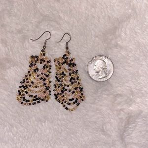 Pink, gold, and black beaded earrings
